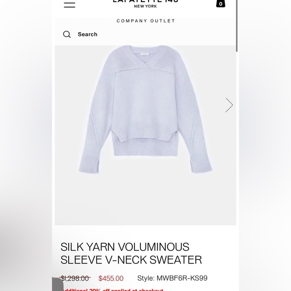 NWT $1,298 Lafayette 148 SILK YARN VOLUMINOUS SLEEVE V-NECK SWEATER Xs oversized - Picture 5 of 16